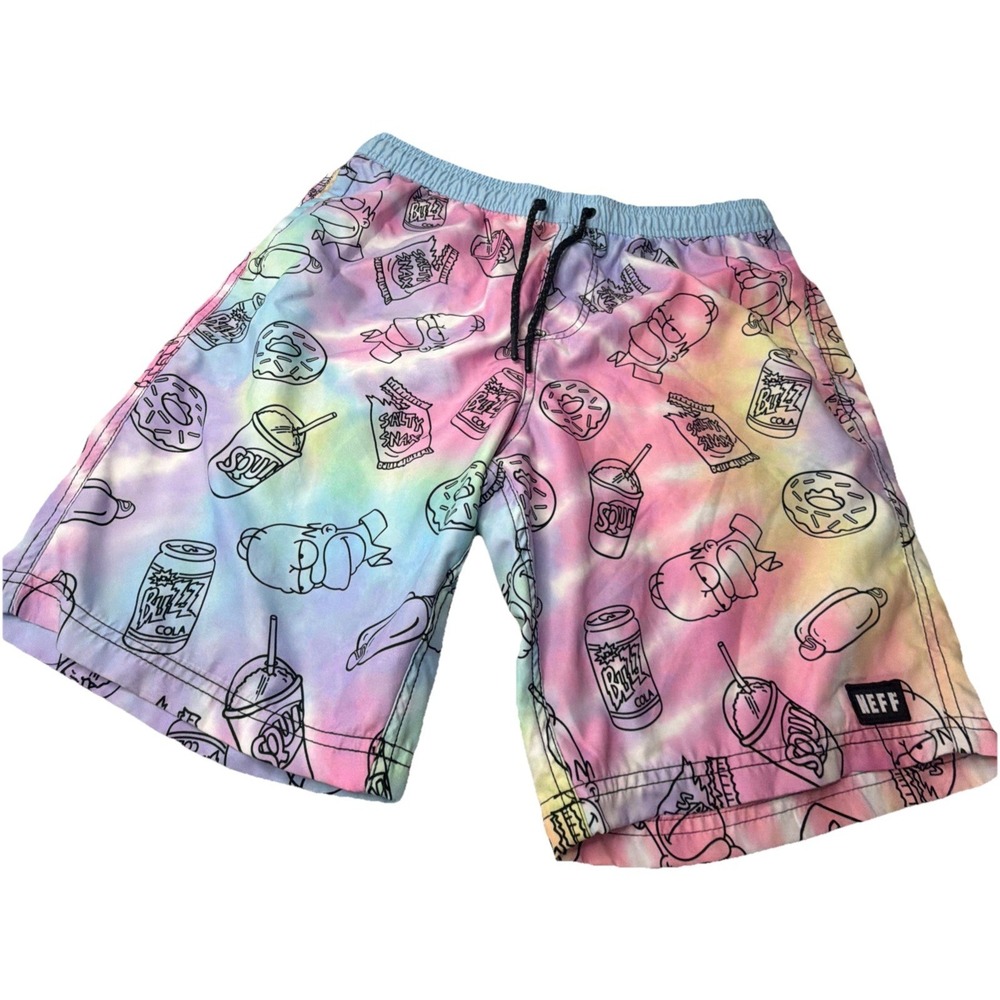 Neff HOMER SIMPSON Swim Trunks Shorts Mens Medium Blue TIE DYE Coastal Beach